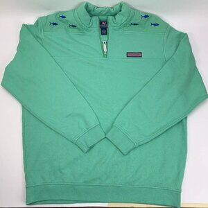 Vineyard Vines Men Quarter Zip Sweatshirt Large Green Tuna Embroidered Pull Over